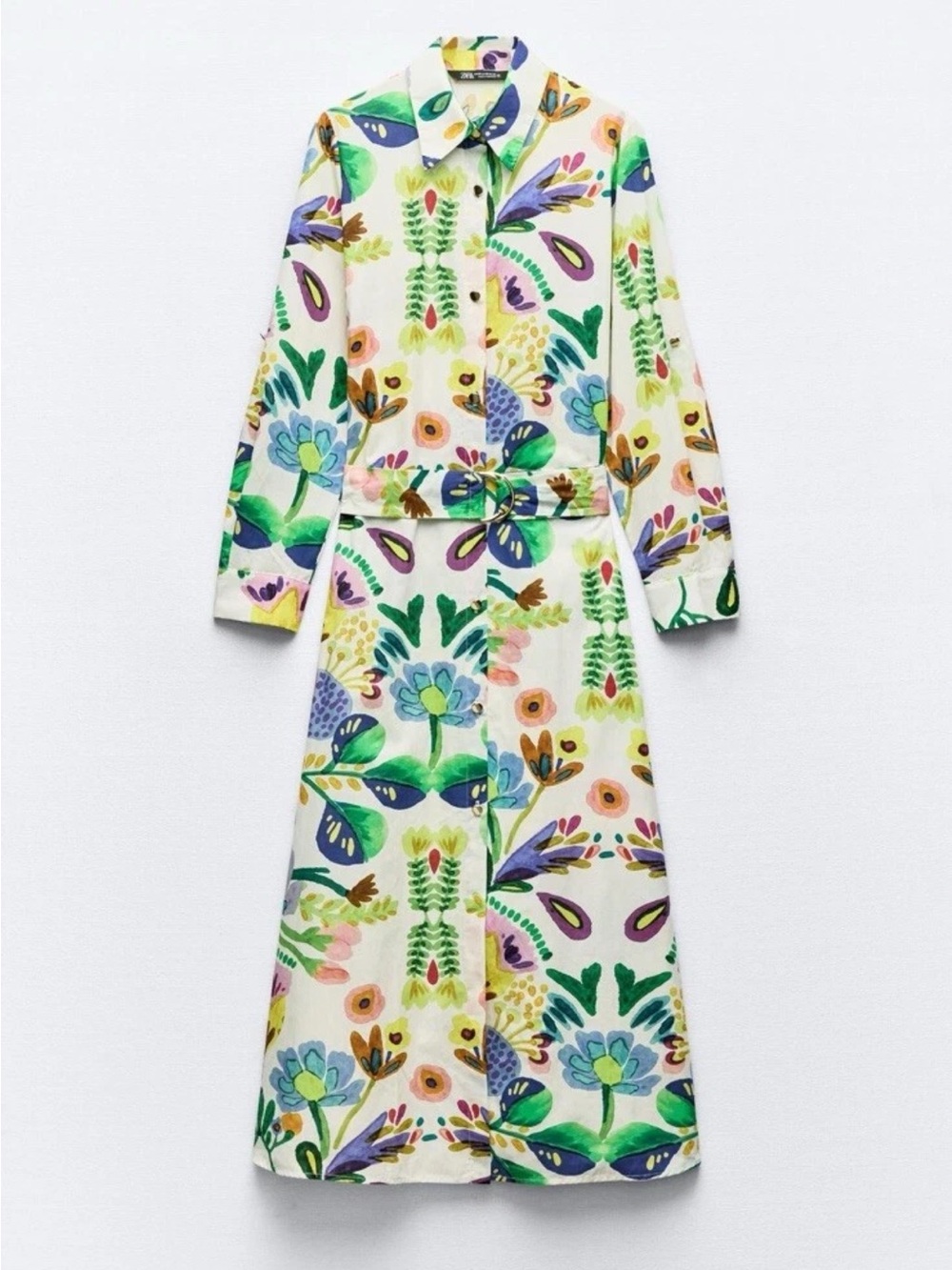 Zara floral poplin shirt maxi dress midi long sleeve colorful SS24 blogger fav - Picture 12 of 16